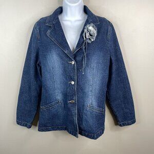 Vintage Artsy Jean‎ Jacket Womens Medium Stone Washed Denim Barn Chore Classic